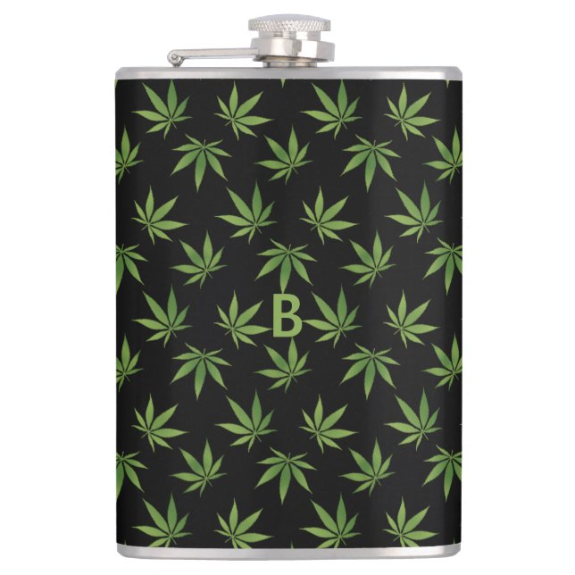 Weed Large Leaf Pattern | Optional Monogram/Name Hip Flask (Front)