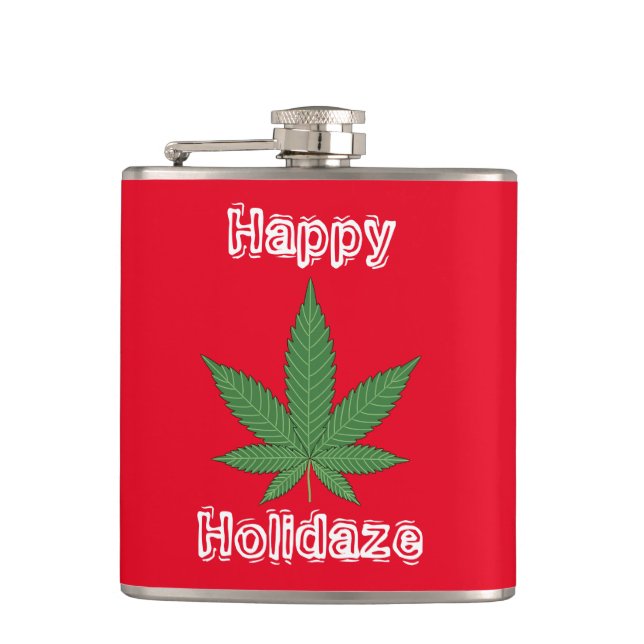 Weed Leaf Christmas Happy Holidaze Hip Flask (Front)