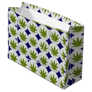 Weed Leaf on White and Midnight Blue Large Gift Bag