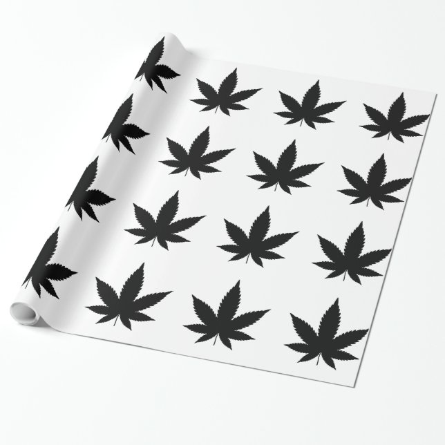 Weed Leaf Silhouette Wrapping Paper (Unrolled)