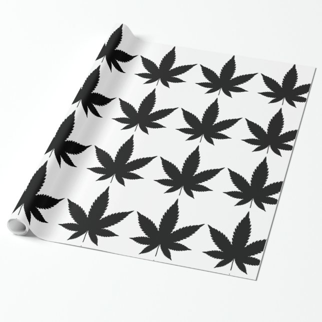 Weed Leaf Silhouette Wrapping Paper (Unrolled)