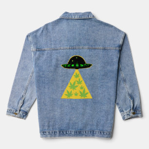 Weed Leaf Stoner Alien Abduction UFO Pot  Denim Jacket