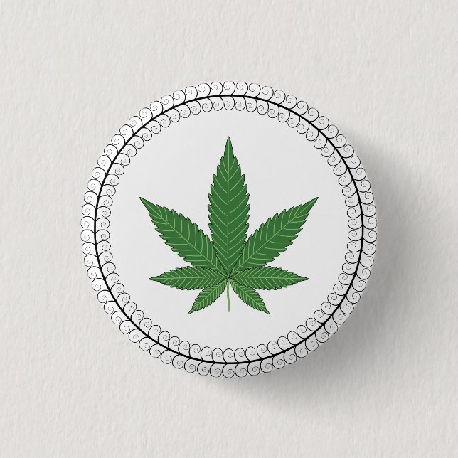 Weed Leaf Tree Swirl Trim Personalized 1 Inch Round Button (Front)