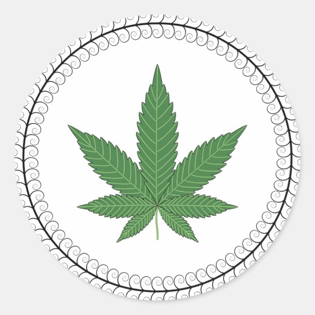 Weed Leaf Tree Swirl Trim Personalized Classic Round Sticker (Front)