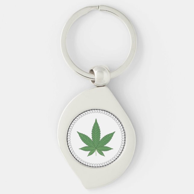 Weed Leaf Tree Swirl Trim Personalized Keychain (Front)