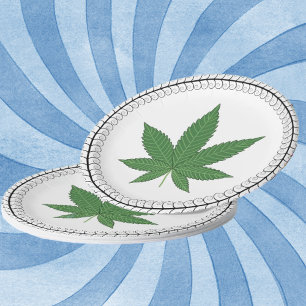 Weed Leaf Tree Swirl Trim Personalized Paper Plate