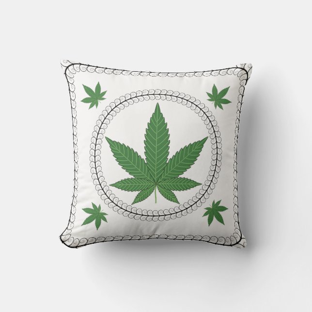 Weed Leaf Tree Swirl Trim Throw Pillow (Front)