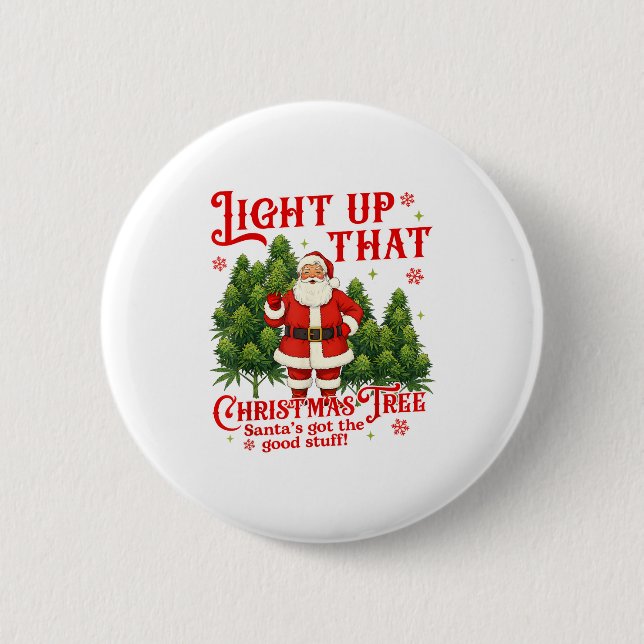 Weed Lover Smoking Light Up Christmas Tree  2 Inch Round Button (Front)