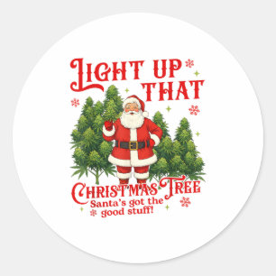 Weed Lover Smoking Light Up Christmas Tree Classic Round Sticker