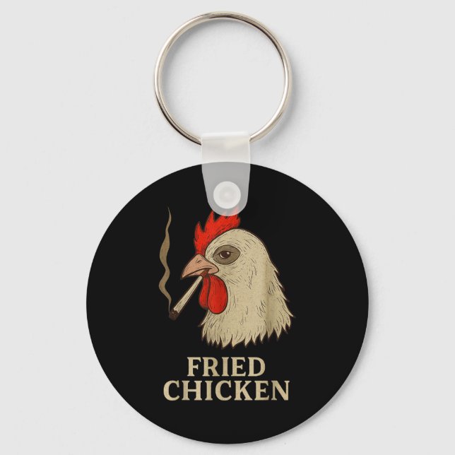 Weed Meme Funny Fried Chicken Smoking  Keychain (Front)