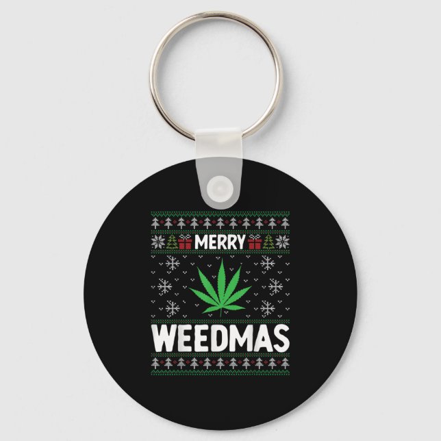 Weed Merry Weedmas Xmas Smoking  Keychain (Front)