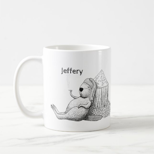Weed Smoking Relaxing Beaver Funny Custom Name  Coffee Mug (Left)