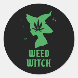 Weed Witch Funny Spooky Vibes Halloween Costume Classic Round Sticker