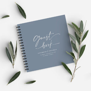 Weeding guest book dusty blue minimal modern