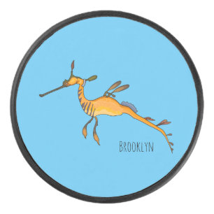 Weedy seadragon cartoon illustration  hockey puck