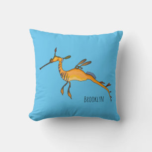 Weedy seadragon cartoon illustration throw pillow