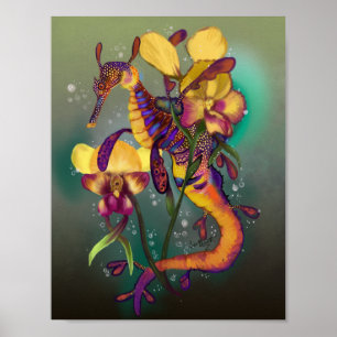 Weedy Seadragon with Orchids Poster