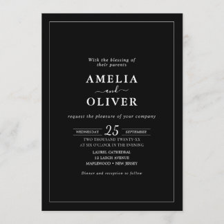 Weekend Events QR Dark Black Minimalist Wedding Invitation