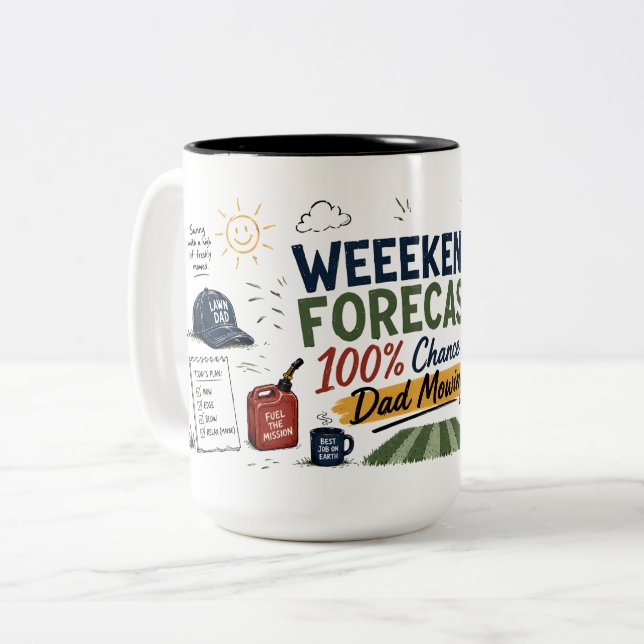 Weekend Forecast Dad Mowing Coffee Mug (Front Left)