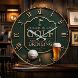 Weekend Forecast Golf with a Chance of Drinking  Large Clock