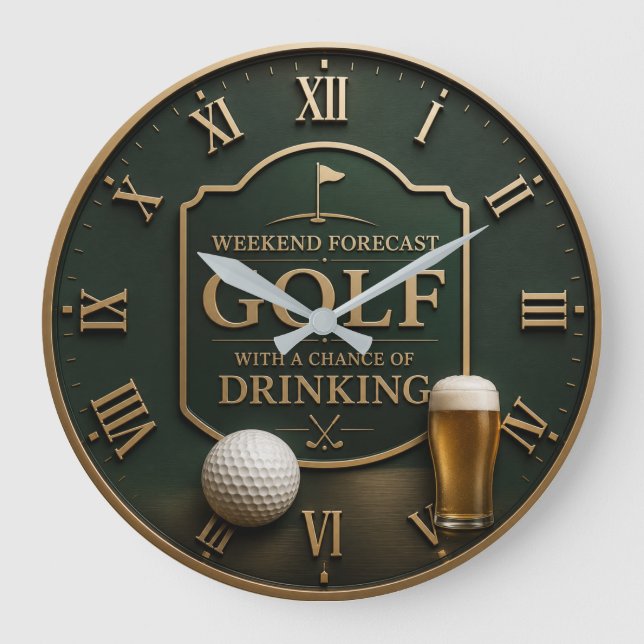 Weekend Forecast Golf with a Chance of Drinking  Large Clock (Front)