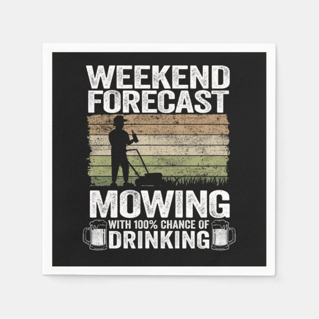 Weekend Forecast Mowing Beer Lawn Mowing Gift Drin Napkin (Front)