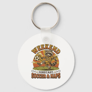 Weekend Forecast Soccer And Naps Funny Raccoon Keychain