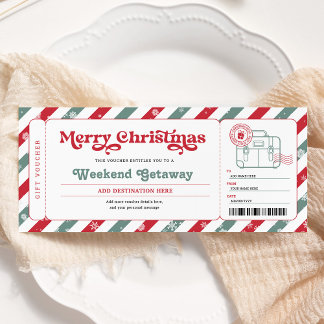 Weekend Getaway Christmas Gift Ticket Voucher Invitation