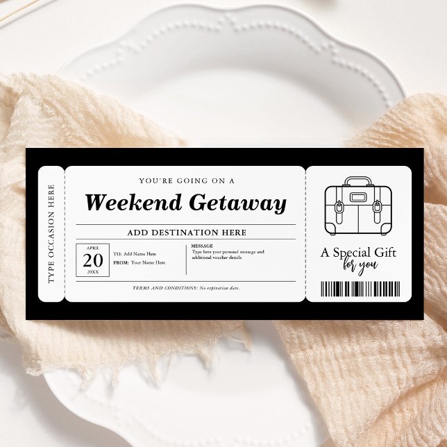 Weekend Getaway Surprise Gift Ticket Voucher Invitation (Creator Uploaded)