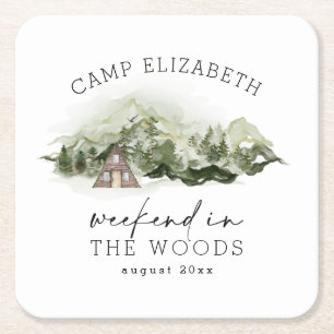 Weekend in the Woods Camping Bachelorette Square Paper Coaster