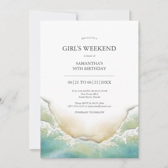 Weekend Invitations Watercolor Shoreline (Front)