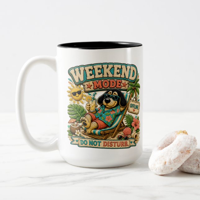 Weekend Mode Do Not Disturb Personalized Two-Tone Coffee Mug (With Donut)