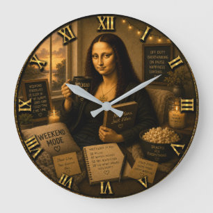 Weekend Mode Funny Mona Lisa Gift for Cozy Home Large Clock