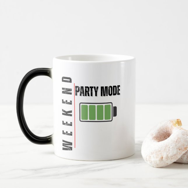 Weekend Party Mode – Full Battery Energy Design Magic Mug (With Donut)