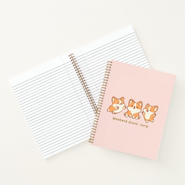 'Weekend plans: Corgi' Cute Kawaii Pink Corgi Gift Notebook (Inside)