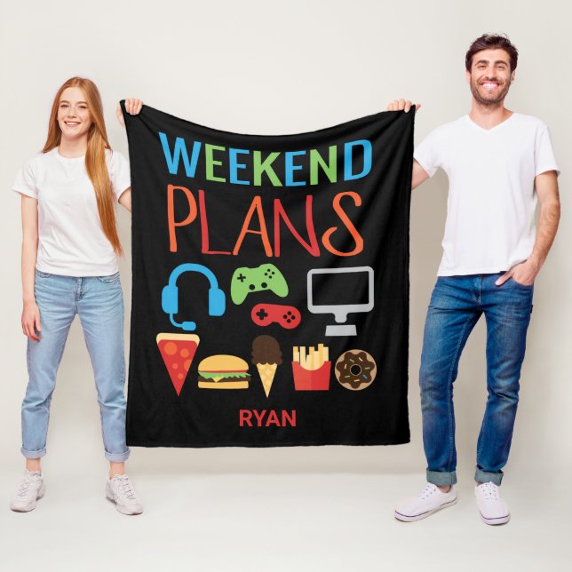 Weekend Plans Gamer Video Game Kids Personalized Fleece Blanket (In Situ)