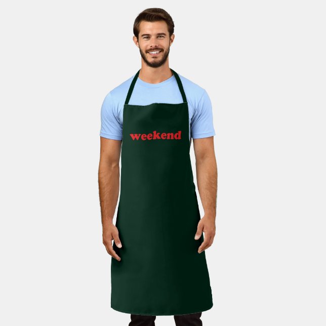 "Weekend" red letters dark pine green Apron (Worn)