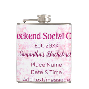 Weekend Social club pink glitter bachelorette part Hip Flask