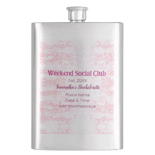 Weekend Social club pink glitter bachelorette part Hip Flask