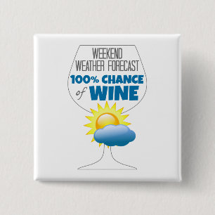 Weekend Weather Forecast Sunny 100% Chance of Wine 2 Inch Square Button