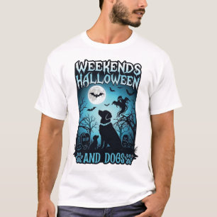 Weekends Halloween Dogs Ghost Full Moon Silhouette T-Shirt