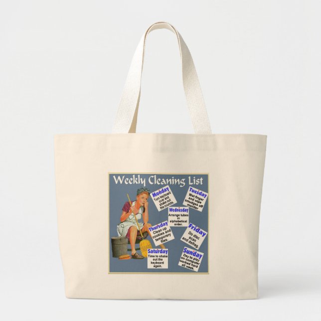 weekly cleaning list large tote bag (Front)