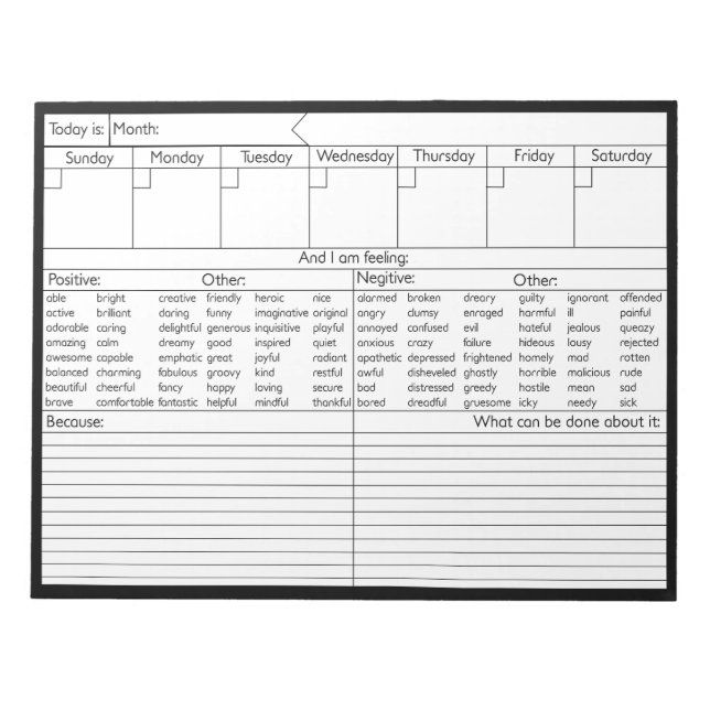 Weekly Emotion Calendar - Personalize Notepad (Front)