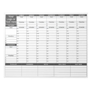 Weekly Focus Planner/Organizer 11x8.5 inch Notepad