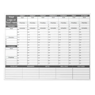 Weekly Focus Planner/Organizer 11x8.5 inch Notepad