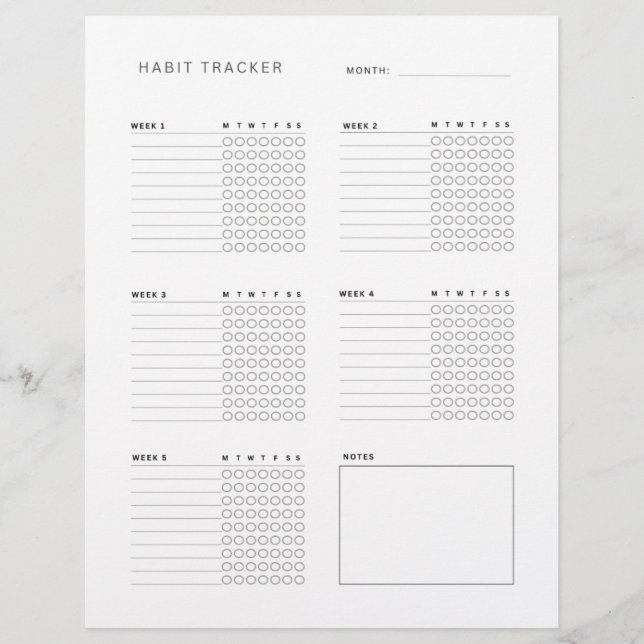 Weekly Habit Planner and Tracker Printable Letterhead (Front)