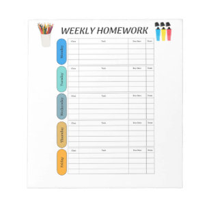 WEEKLY HOMEWORK NOTEPAD