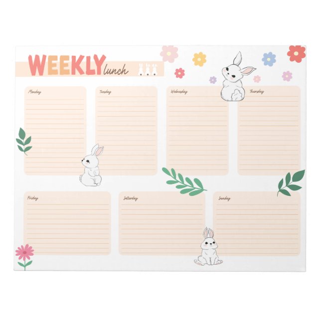 Weekly Lunch Planner Easter Bunny Style Notepad (Front)