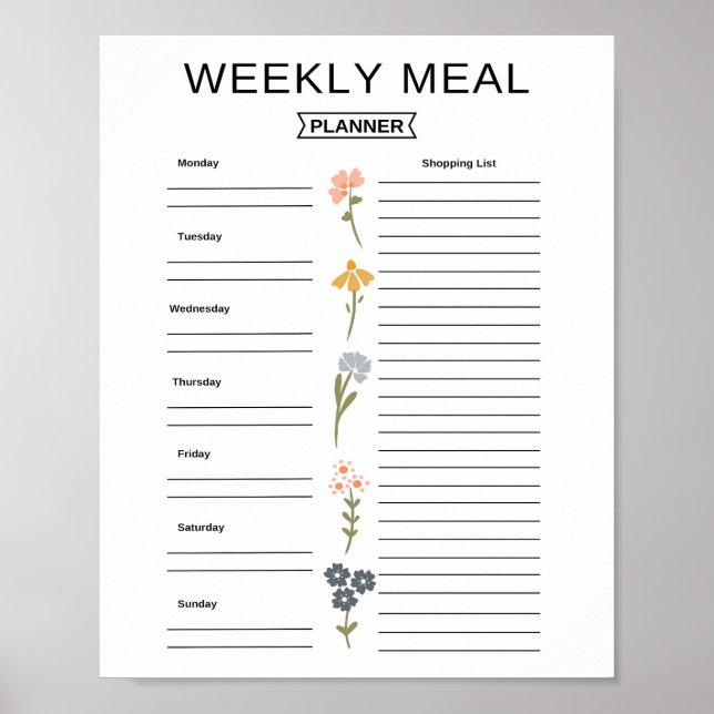 Weekly Meal Planner Printable Poster (Front)