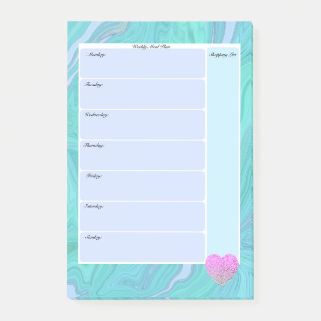 Weekly Meal Planner Shopping List Liquid Marble Post-it Notes (Front)